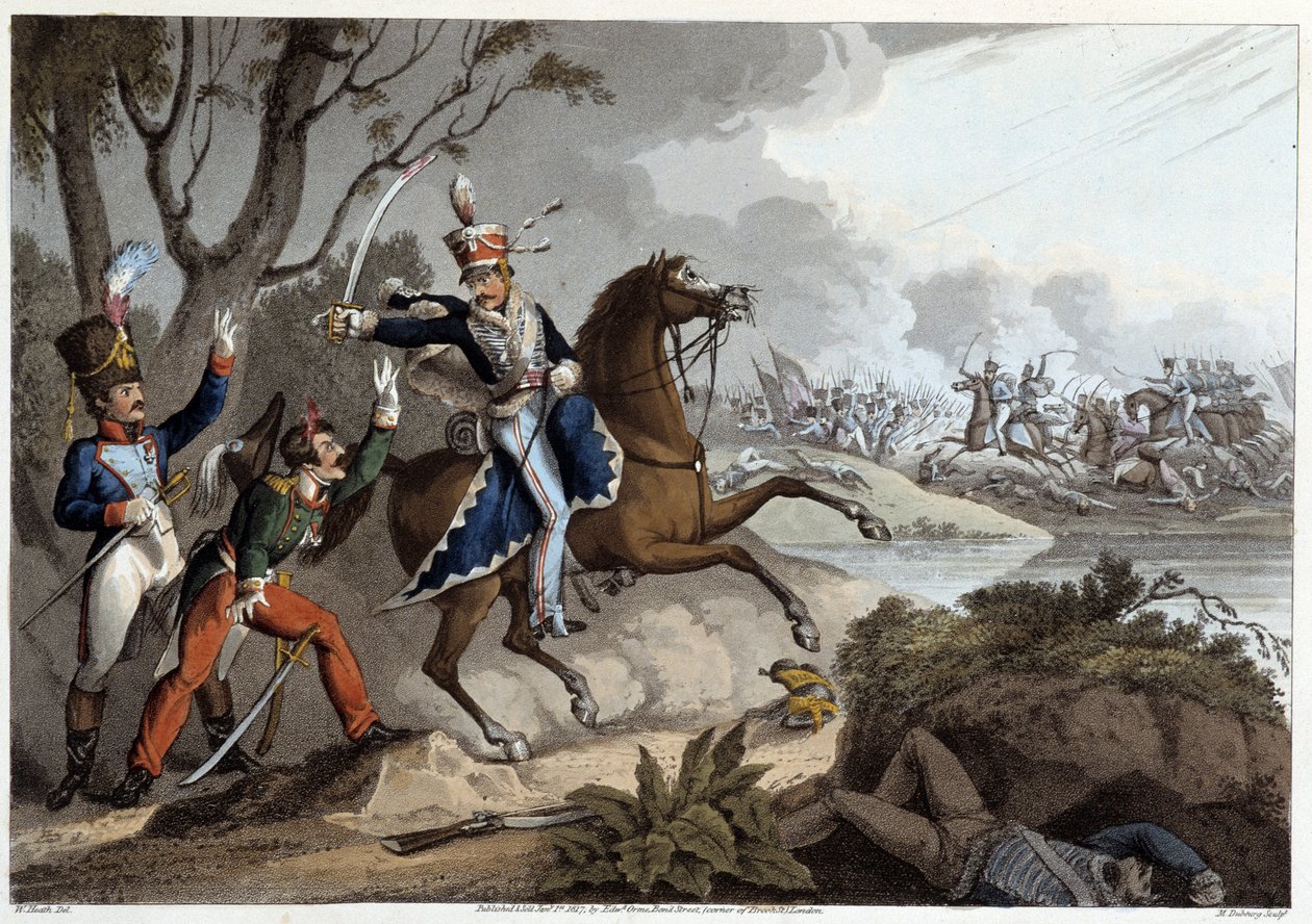 Két francia tiszt fogságba esett az albuera-i csatában – Edward Orne „Történelmi, katonai és haditengerészeti anekdotáiban...” alkotó: Unknown artist
