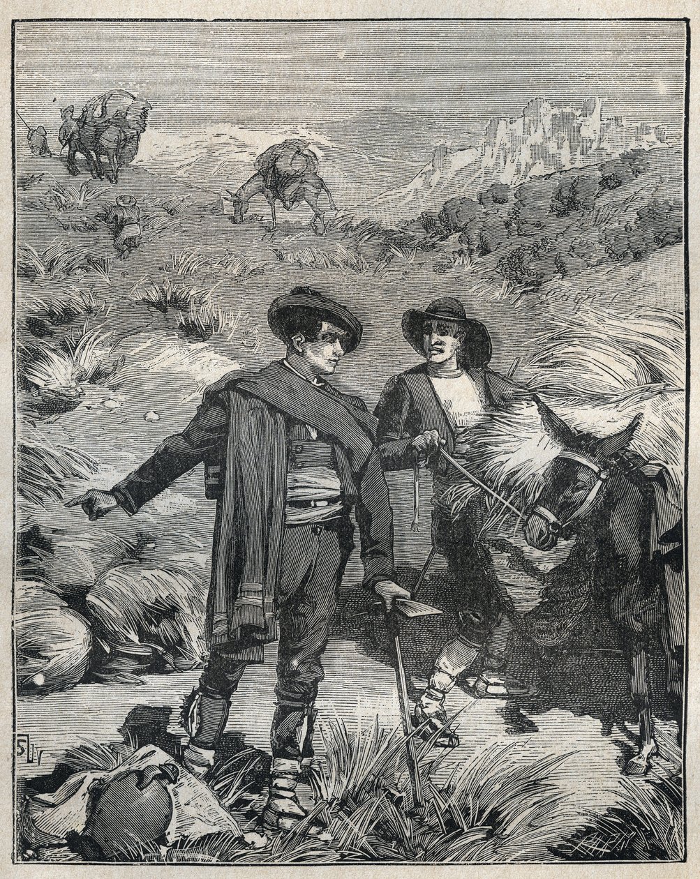 A spanyolországi Sierra Almagrera két parasztja 1838-ban fedezte fel a Jaroso ezüstlelőhelyet. Adolphe BITARD 1885-ös metszete a „Les arts et metiers illustres” című művében. alkotó: Unknown artist