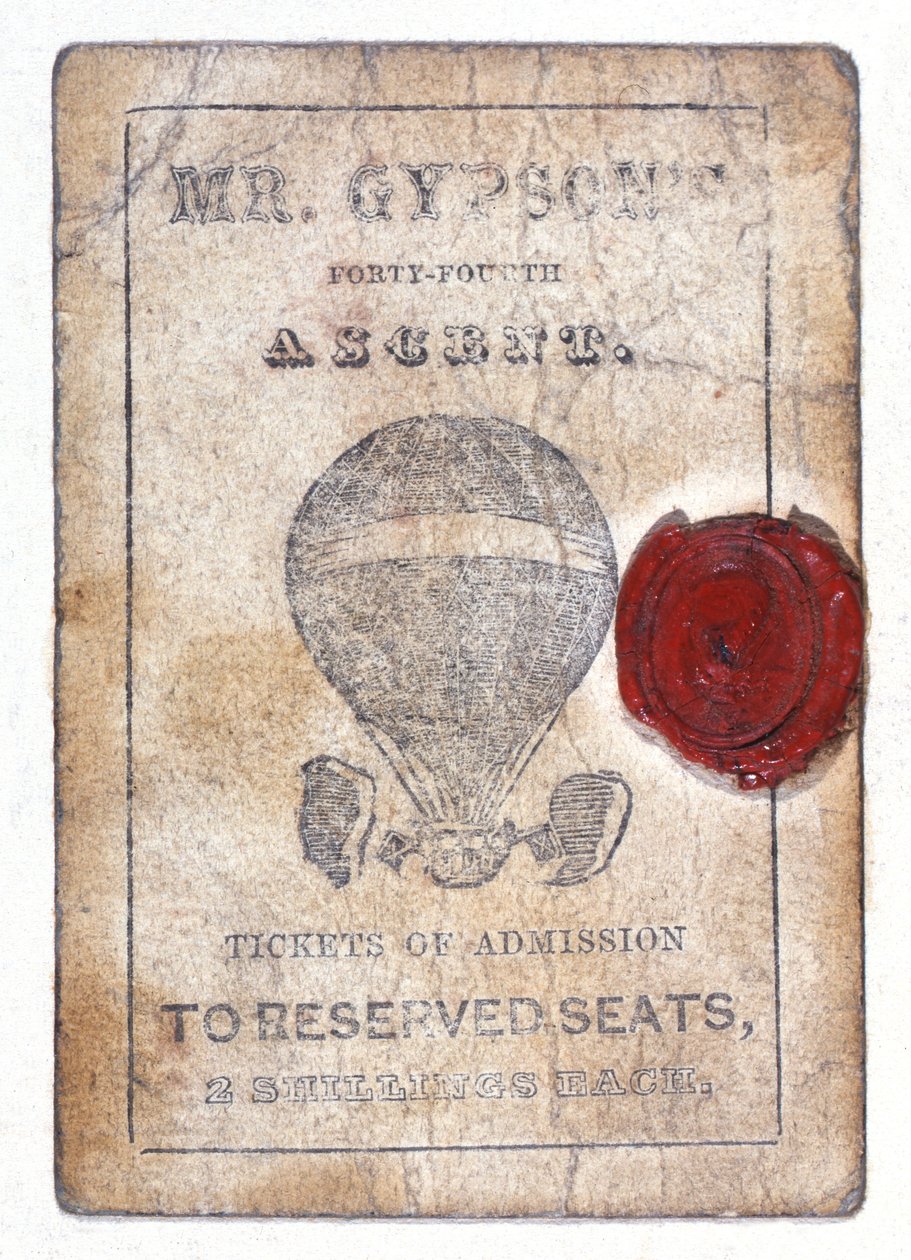 Két shilling jegy a lefoglalt helyekre a "Gipsz úr negyvennegyedik felemelkedésénél", 1841. október 1. alkotó: Unknown artist