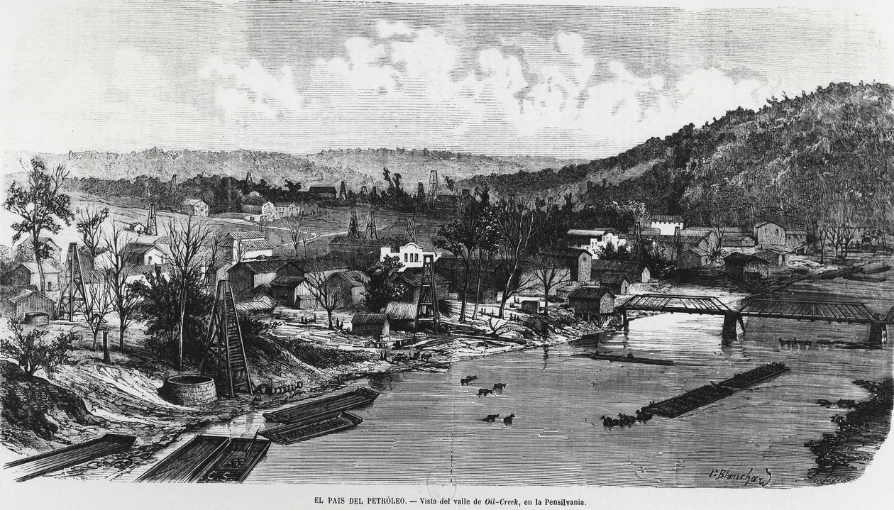 USA: Az olajország Pennsylvaniában, az Oil Creek Valley-ben. alkotó: Unknown artist
