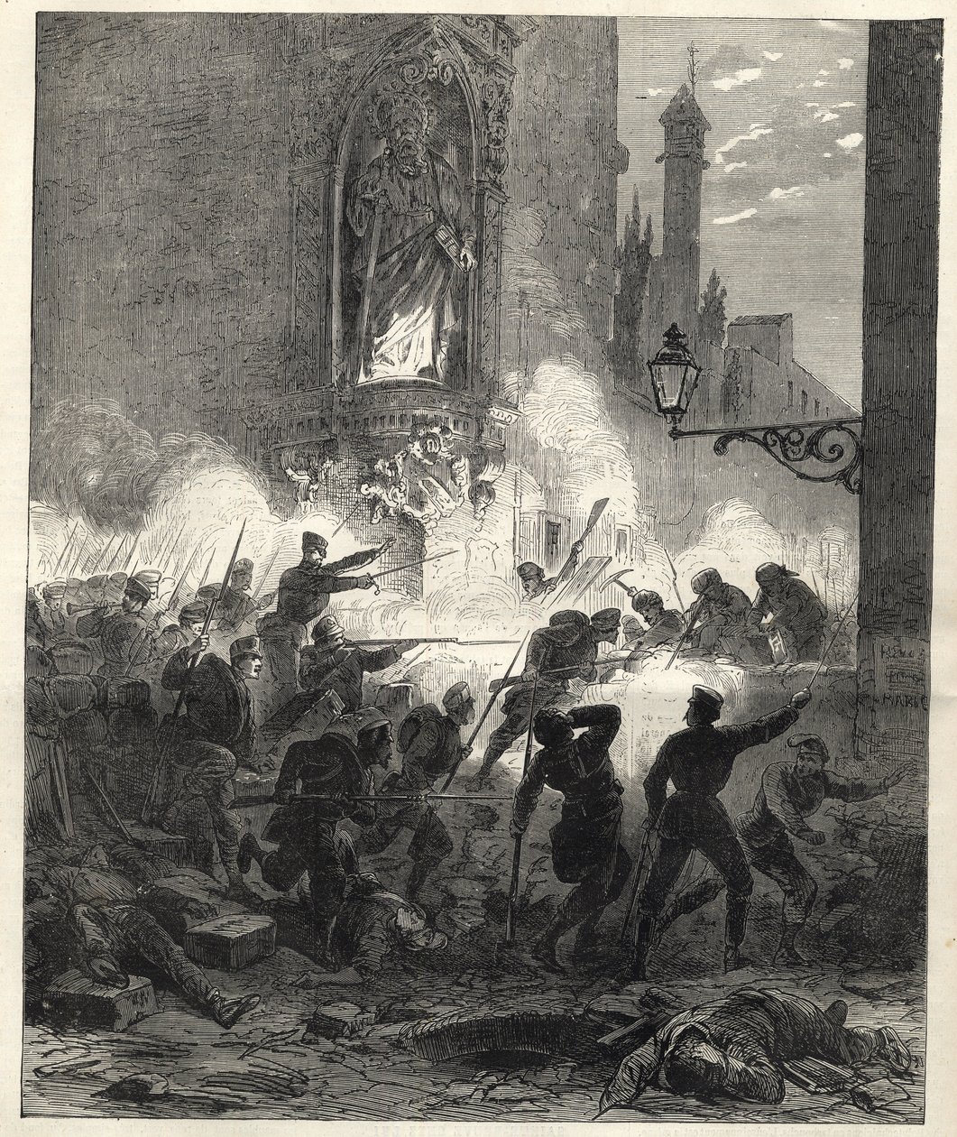 Republikánusok felkelése Katalóniában: harcok Barcelonában 1869. szeptember 25-ről 26-ra virradó éjszaka - Sexenio Democratico (hat év demokratikus) - Spanyolország Francisco Serranos tábornok uralma alatt 1869/1870 - Republikánus felkelés Katalóniában: ba alkotó: Unknown artist