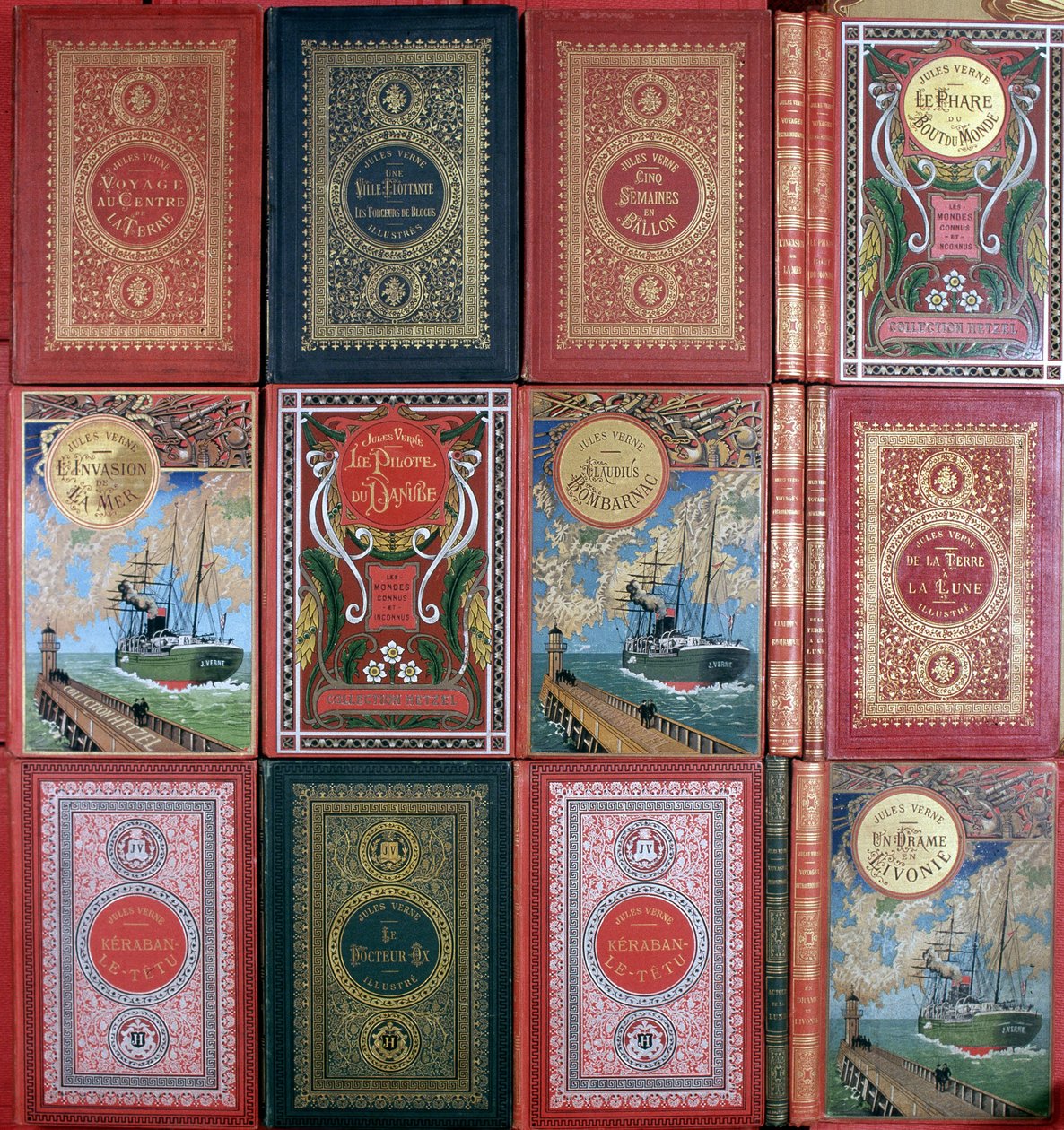 Jules Verne Hetzel kiadásban megjelent könyveinek különböző borítói. Jules Verne könyvtári gyűjtemény. Párizs. alkotó: Unknown artist