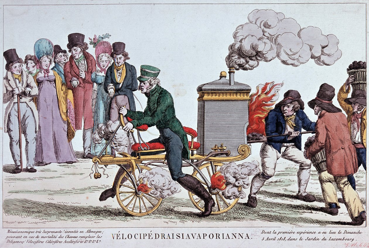 Velocipedraisiavaporianna: steam velocipede - metszet 1818 körül, Bibl. Párizs városának. alkotó: Unknown artist