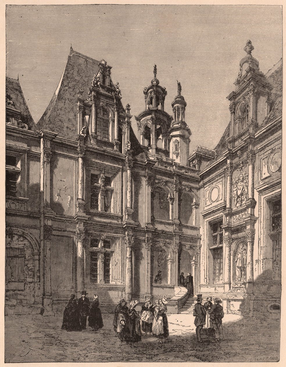 Kilátás a Hotel Escoville belső udvarából Caenben 1860-ban, Franciaország alkotó: Unknown