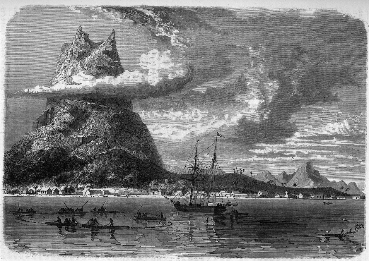 Bora Bora (Bora-Bora) látképe Polinéziában a 19. század végén az 1888-as „The Journal of Youth”-ban. alkotó: Unknown artist