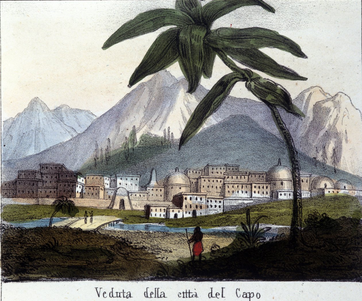 Kilátás Fokvárosra vagy Fokvárosra, a brit ellenőrzés idején, Dél-Afrika. 1820 alkotó: Unknown artist