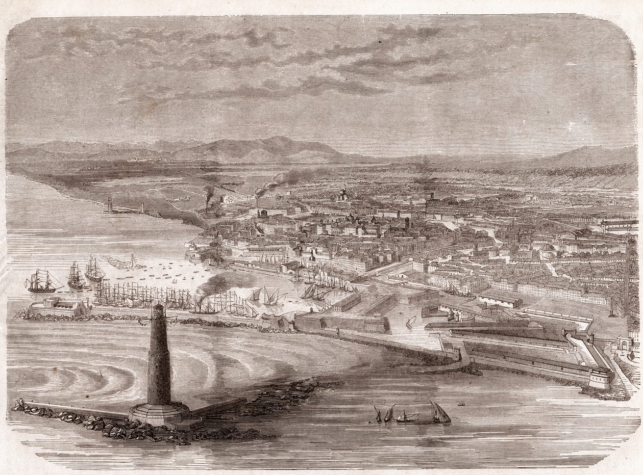 Livorno látképe (Livorno - Toszkána - Toszkána) - Toszkána - metszet 1860 alkotó: Unknown artist