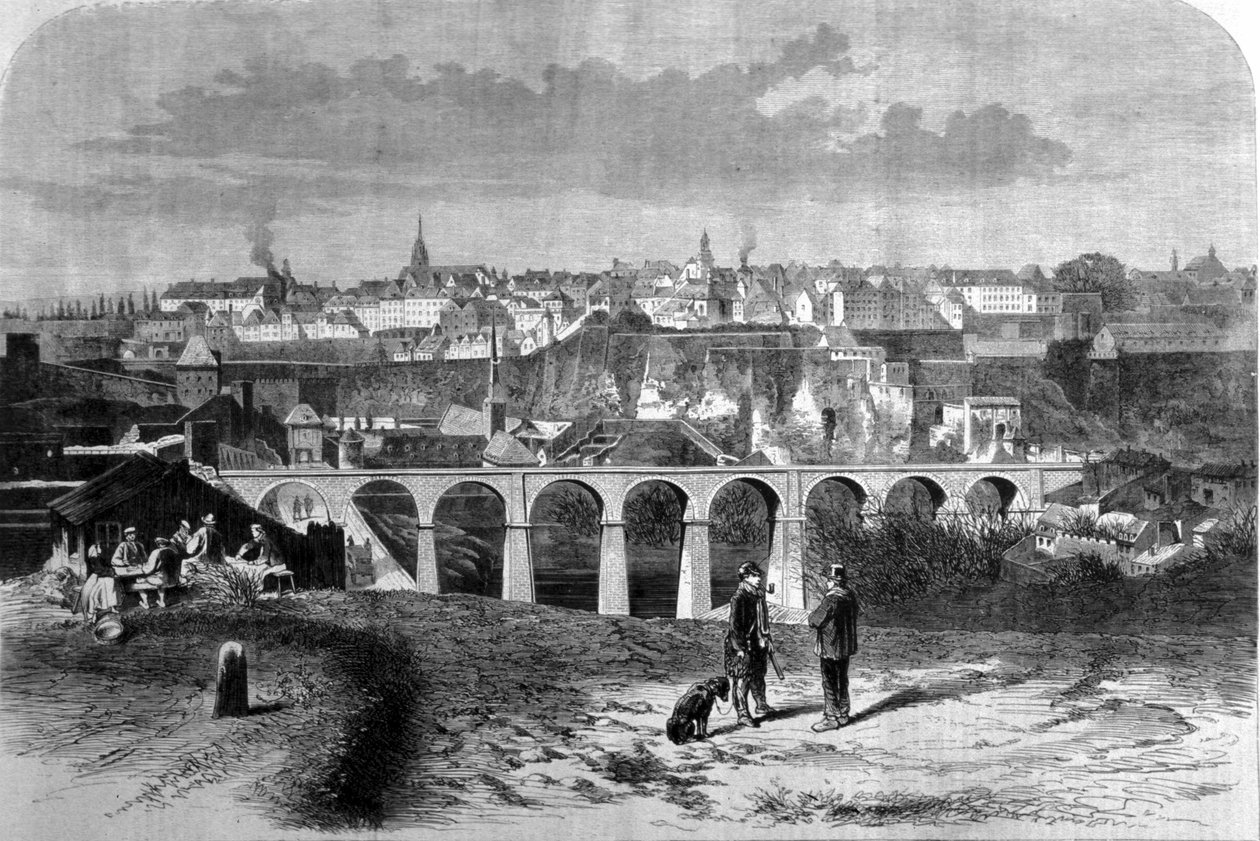 Kilátás Luxemburg városára. 19. századi metszet. alkotó: Unknown artist