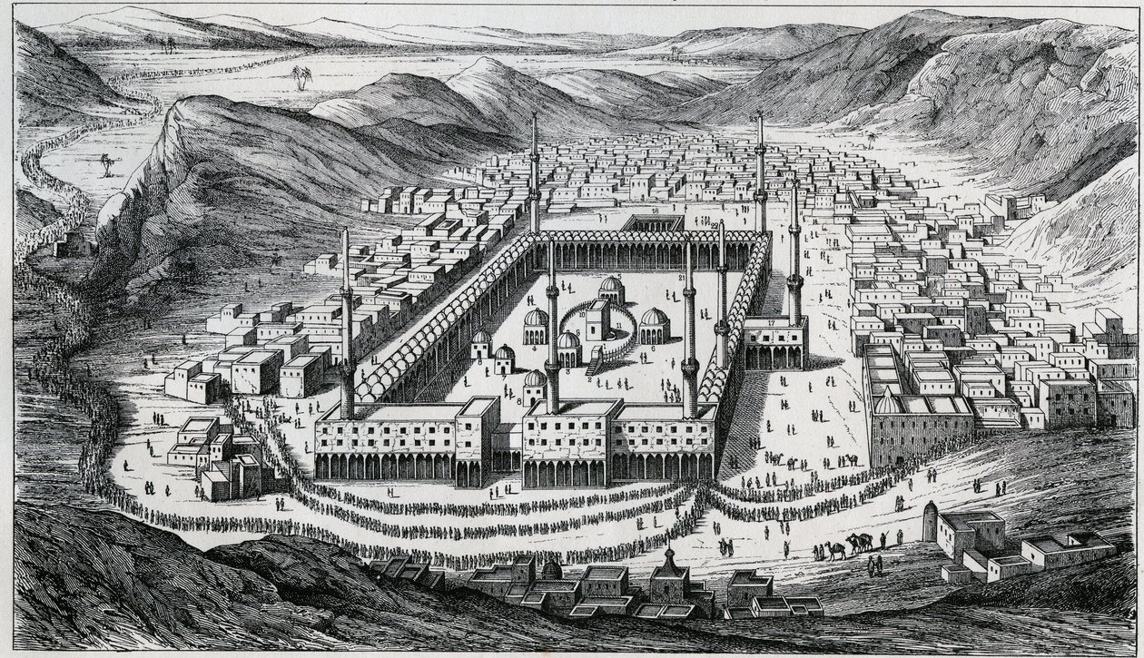 Kilátás Mekkára és nagy mecsetjére a zarándoklátogatás idején - 19. századi metszet alkotó: Unknown artist