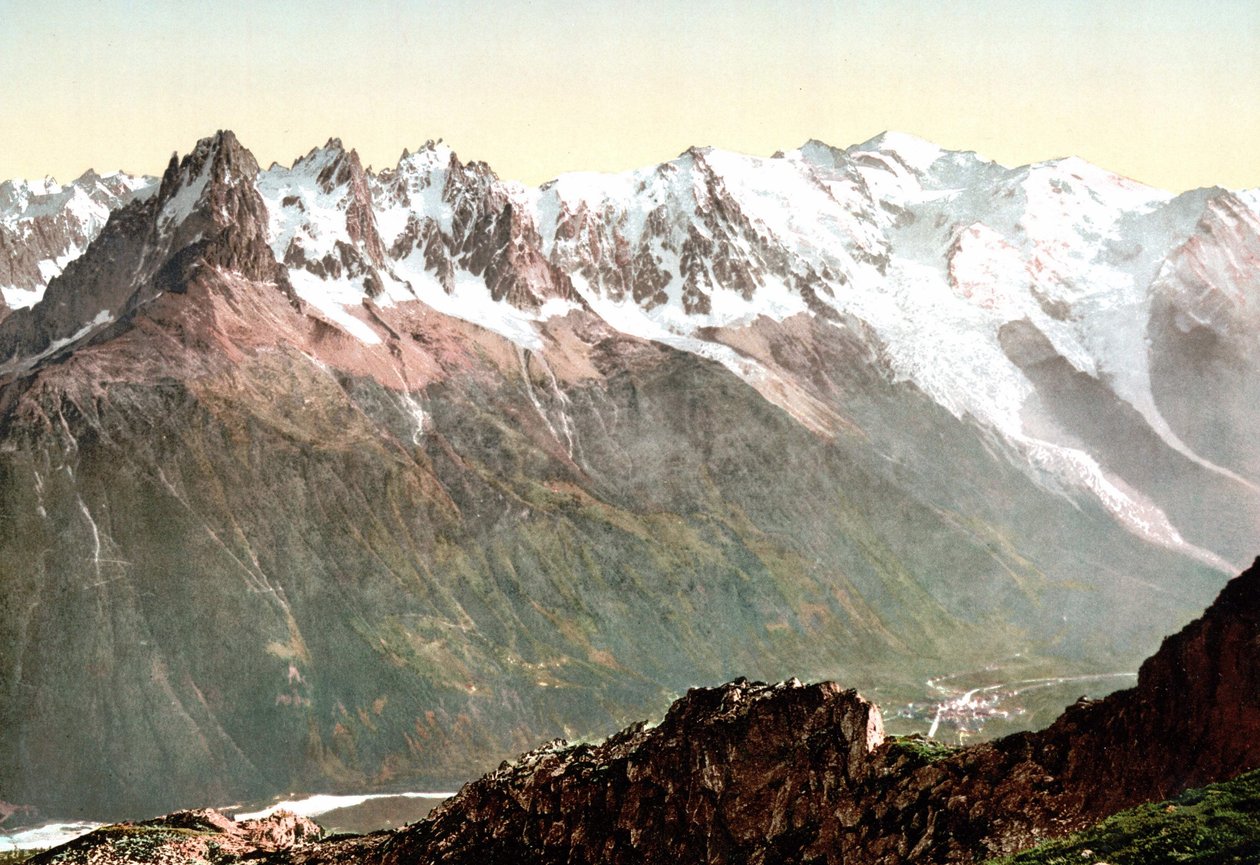 Kilátás a Mont Blancra: A Mont Blanc lánc 1890 körül alkotó: Unknown artist