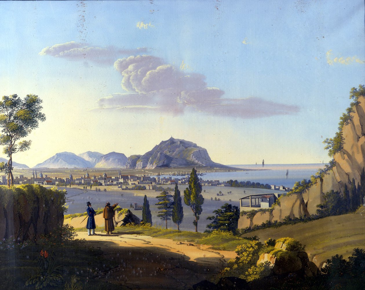 Kilátás Palermóra a Santa Maria del Gesu kolostor Ermitázsából. századi névtelen festmény. alkotó: Unknown artist