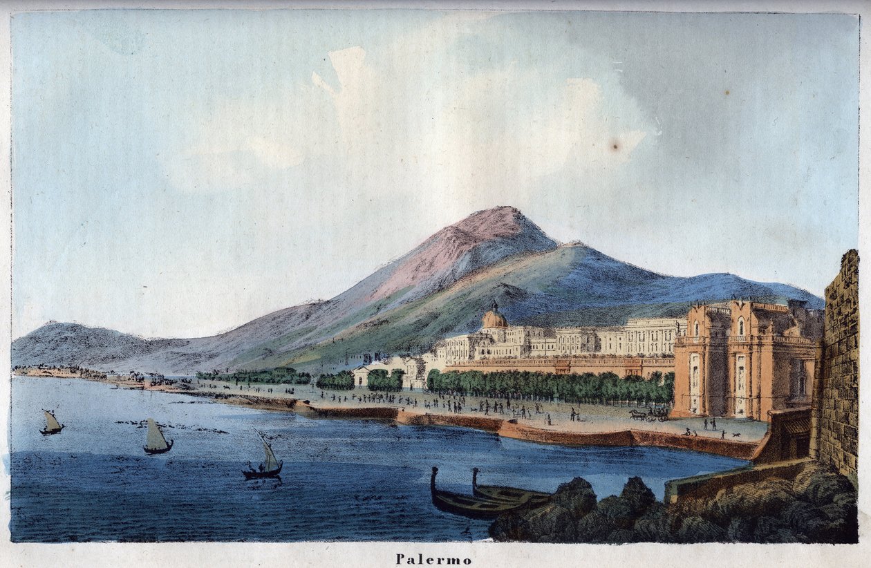 Palermo kilátása a 19. században - metszet az Univerzum összes népének felhasználásai és szokásai című könyvből. Azaz: A kormányzat, a törvények, a milícia, a vallás története a legtávolabbi időktől napjainkig "1856 alkotó: Unknown artist