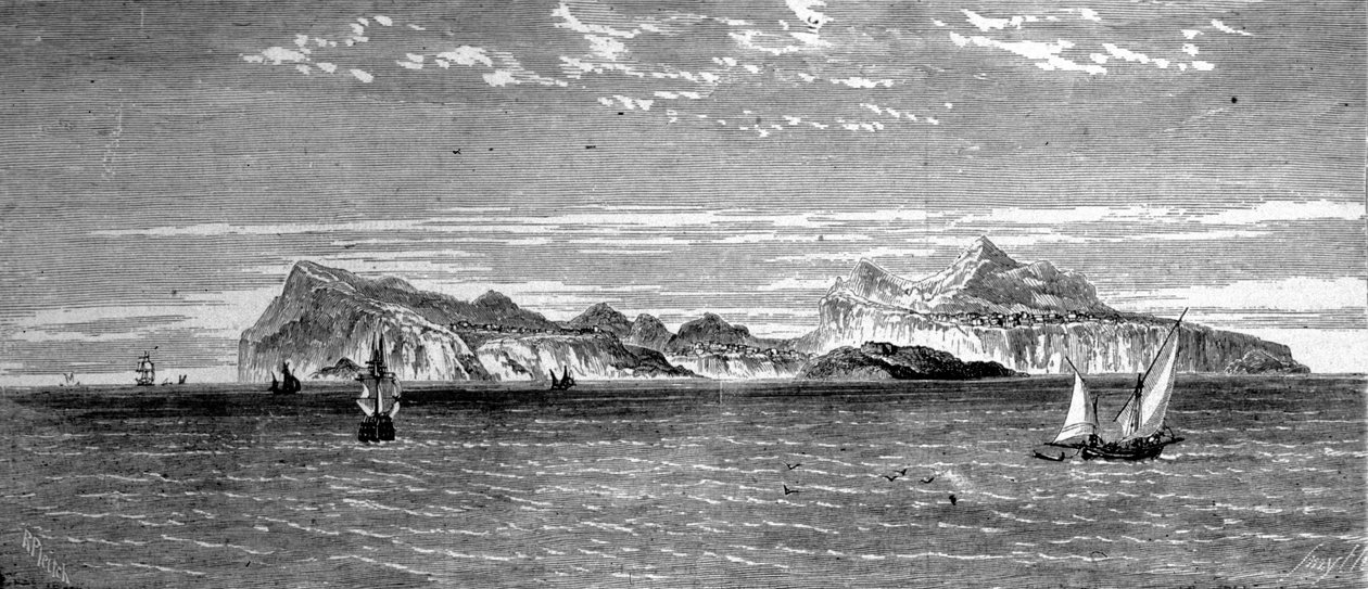 Kilátás a Procida-szigetre Nápoly mellett. 19. századi metszet. alkotó: Unknown artist