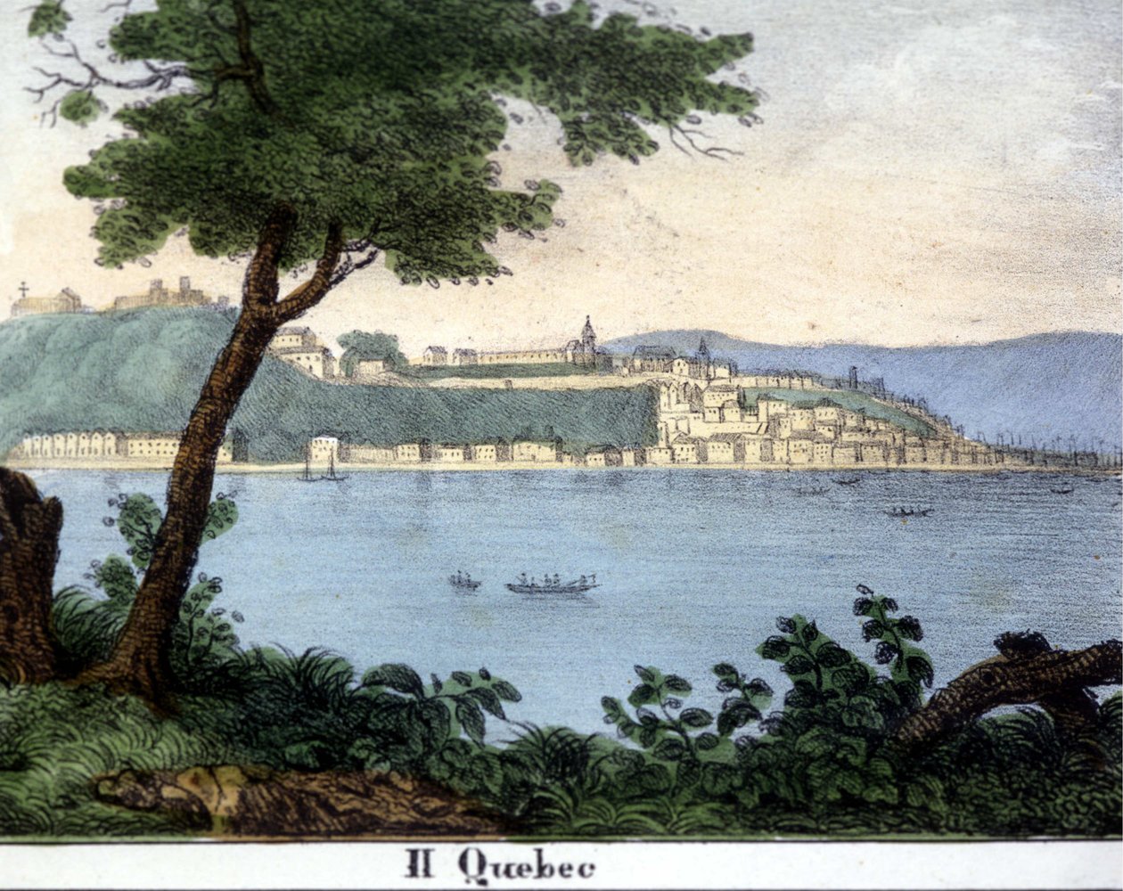 Kilátás Quebec városára a 19. század elején. Színes litográfia. alkotó: Unknown artist