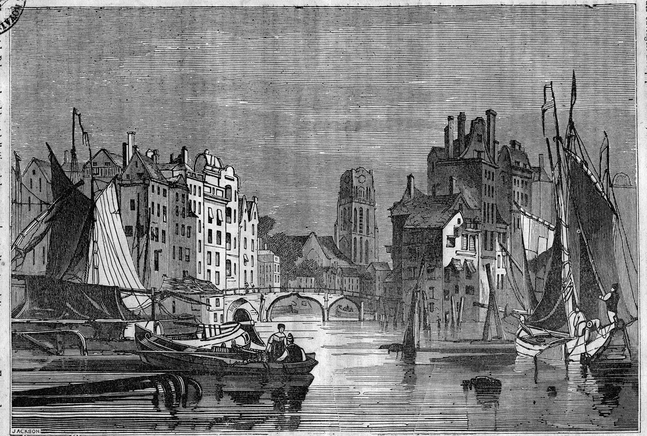 Kilátás Rotterdamra, Hollandiára. Metszet 1836-ból. alkotó: Unknown artist