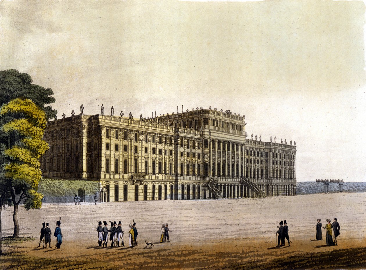 Kilátás a Schonbrunni kastélyra, az osztrák császári család egykori rezidenciájára, Bécs, Ausztria, metszet 1830 körül alkotó: Unknown artist
