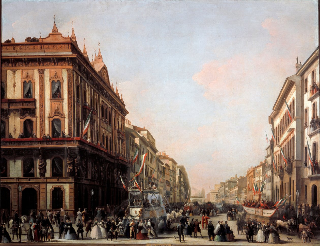Kilátás a Venezia utcára karneváli úszóval, Milánó (festmény alkotó: Unknown artist