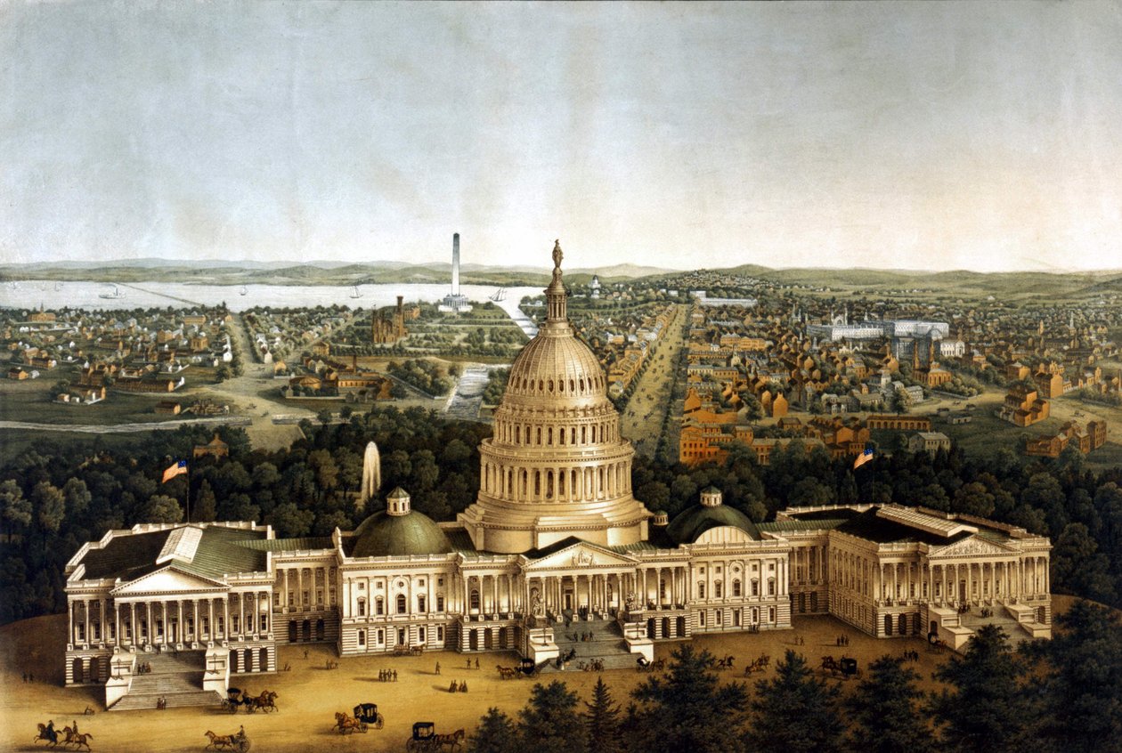 Washington és a Fehér Ház kilátása egy 1820-as előadásban. alkotó: Unknown artist