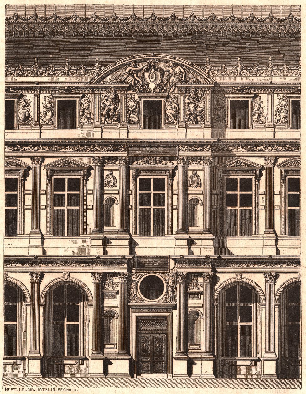 Kilátás a Louvre udvarának elülső részének egy részére, Párizs, Franciaország alkotó: Unknown