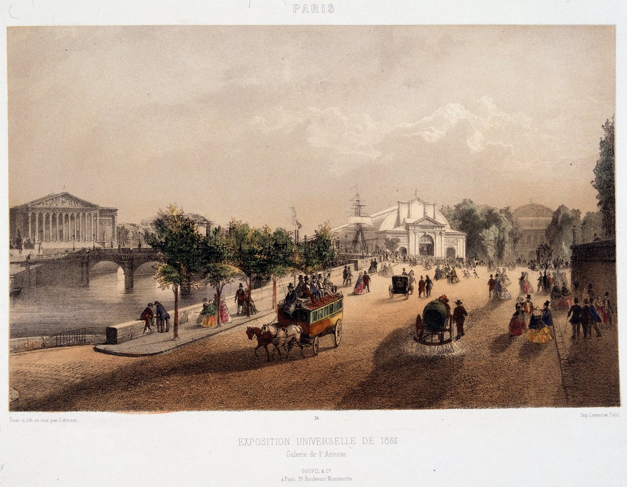 Kilátás az 1855. évi párizsi egyetemes kiállításra, Franciaországban – litográfia alkotó: Unknown artist