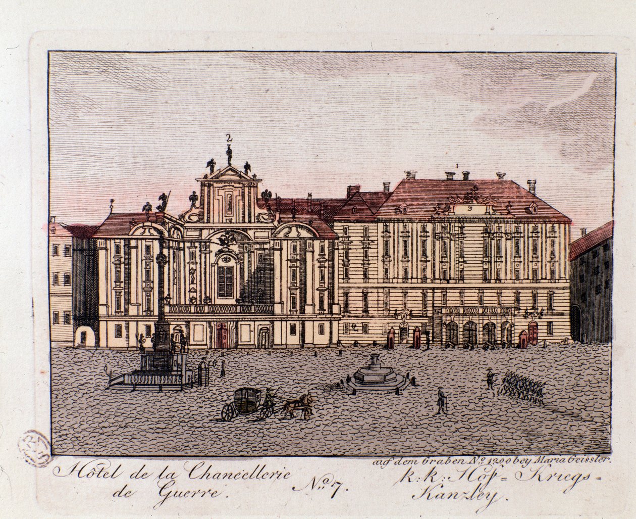 Kilátás a bécsi háborús kancellária szállodára. Ausztria Metszet 1815-ből Magángyűjtemény alkotó: Unknown artist