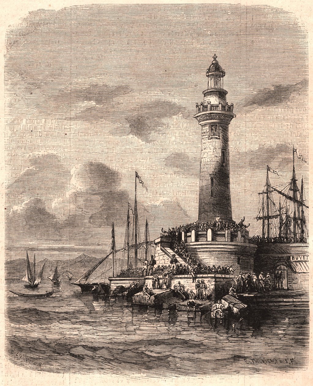 Kilátás a Point of Joliette világítótoronyra Marseille-ben a XIX. században alkotó: Unknown