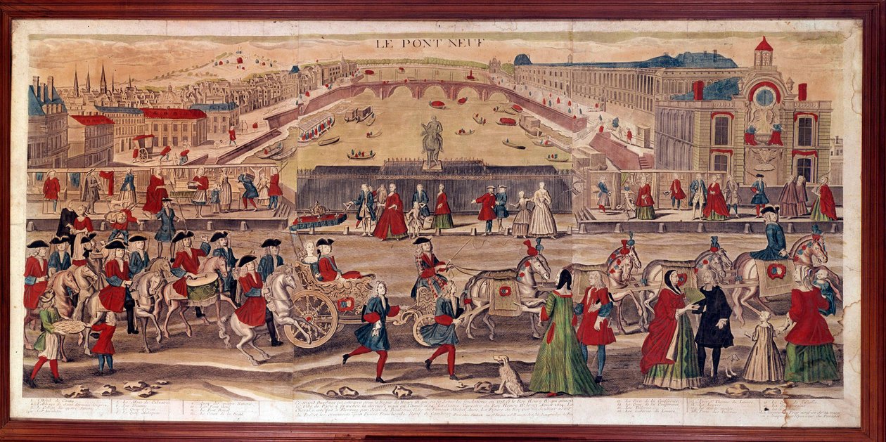 Kilátás a párizsi Pont-Neuf-ra Látható még a Hotel de Conty, a Saint Germain des Pres-i apátság, a Négy Nemzet Kollégiuma, az Invalidusok, a Mont du Calvaire, a Quai d