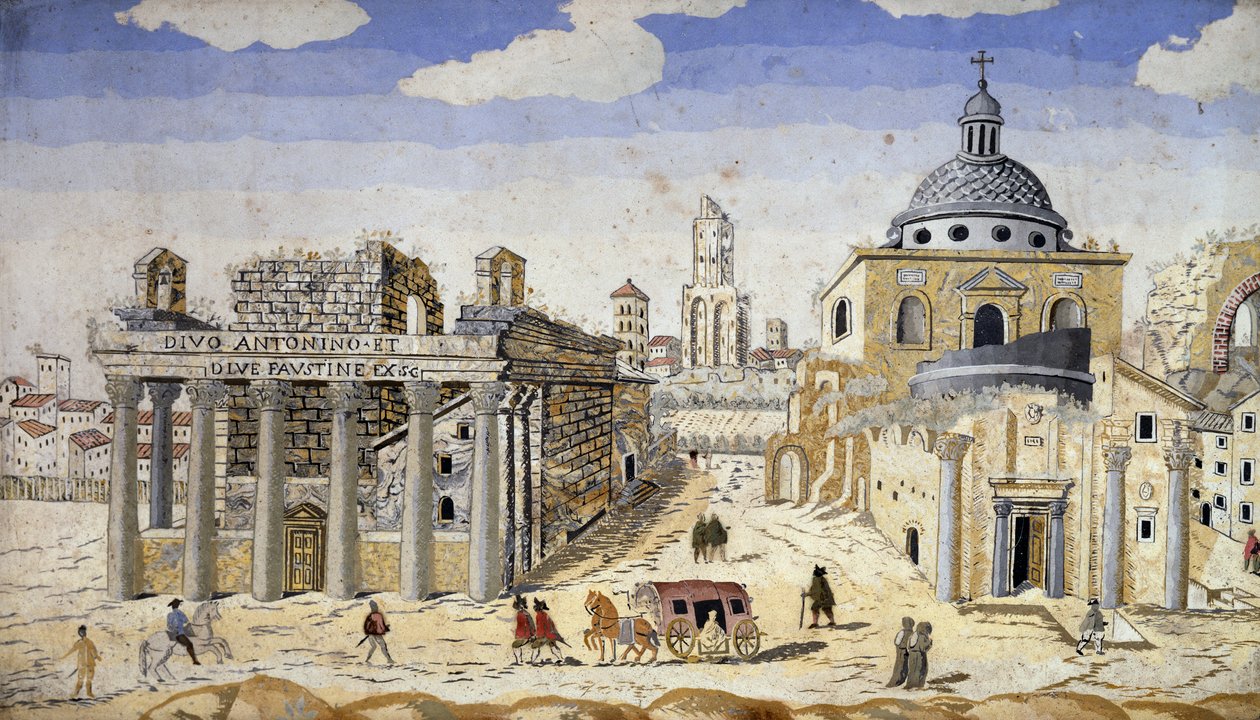Kilátás a Forum Romanumra, 17. század vége, scagliola terrakotta támasztékon alkotó: Unknown artist