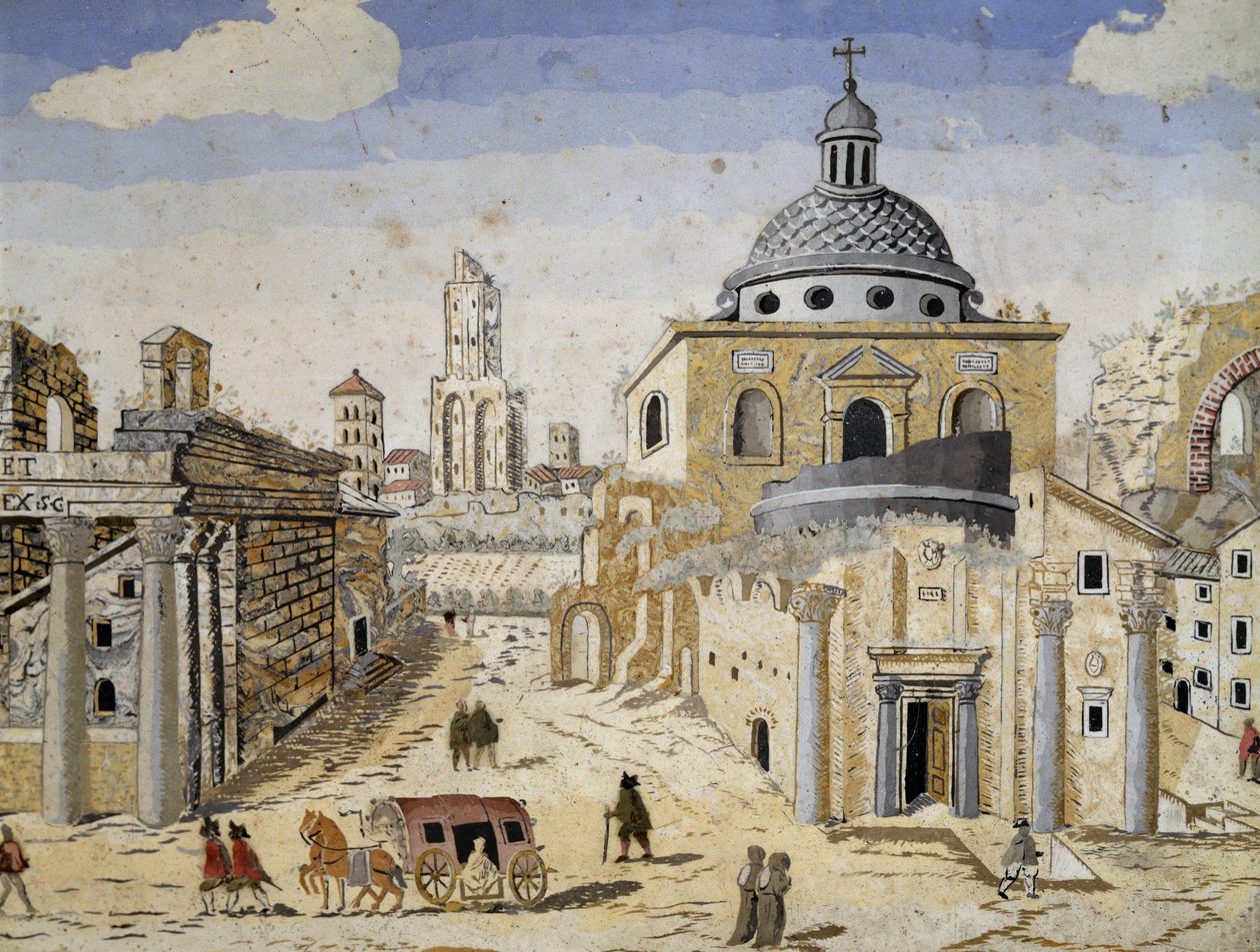Kilátás a Forum Romanumra, 17. század vége, scagliola terrakotta támasztékon. Részlet alkotó: Unknown artist