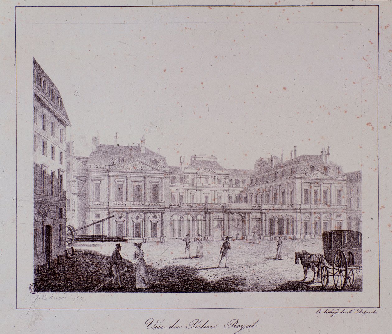 Kilátás a párizsi királyi palotára. Metszet 1820-ból Magángyűjtemény alkotó: Unknown artist
