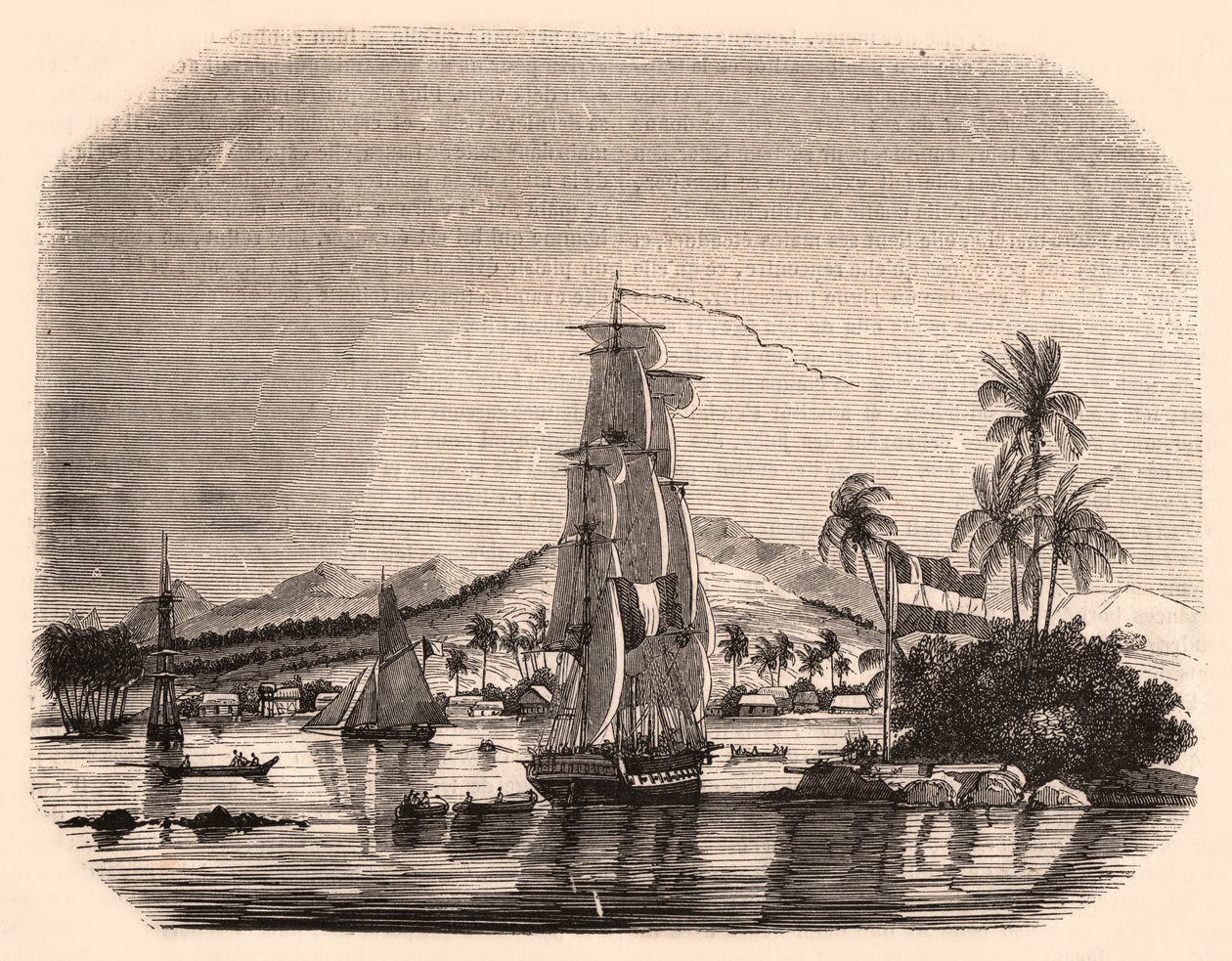 Kilátás a Papeete-öbölre és a Queen blokkra, Tahiti, Francia Polinézia és az előtérben vitorlások és csónakok alkotó: Unknown