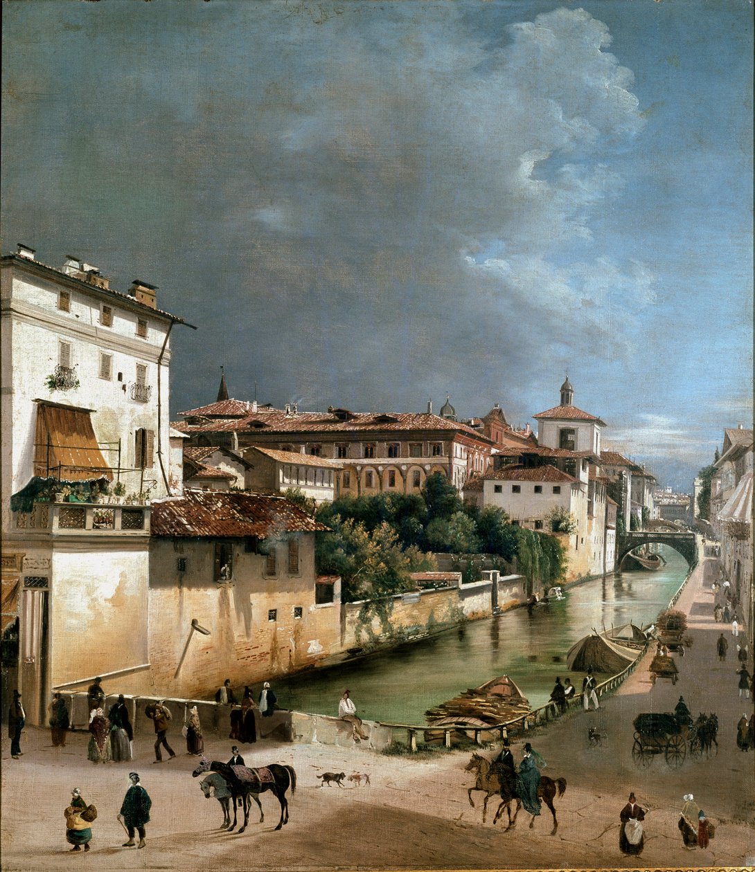 Kilátás a csatornára a Porta Romana híd és a milánói kórházi híd között (olaj, fa alkotó: Unknown artist