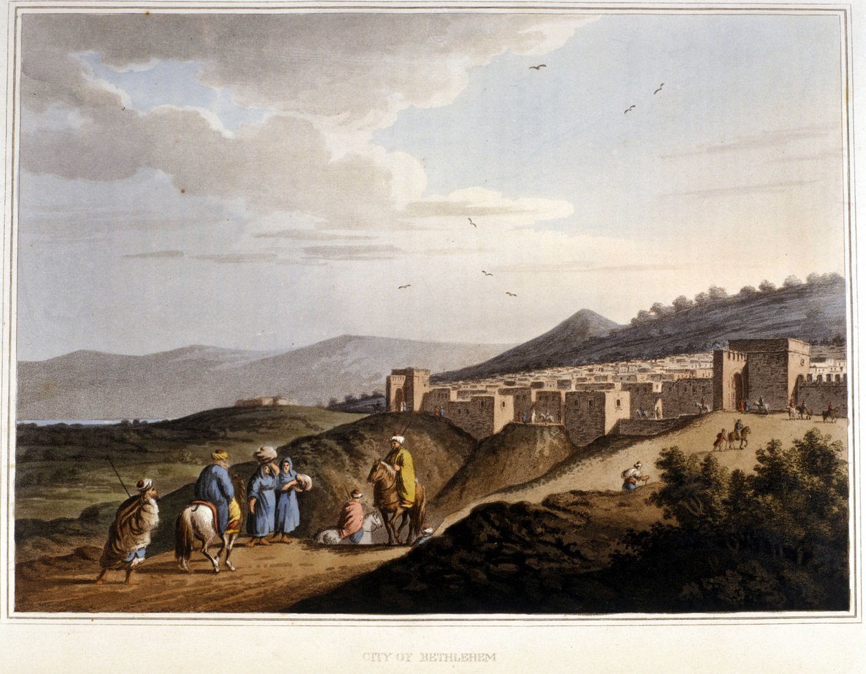 Kilátás a ciszjordániai Betlehem városára. Erődítmények. 19. század. alkotó: Unknown artist