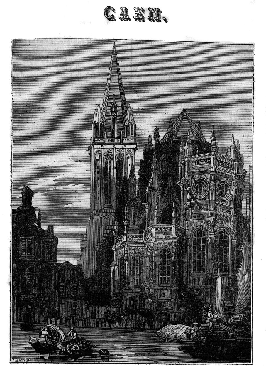 Kilátás Caen városára Normandiában a 19. században. alkotó: Unknown artist