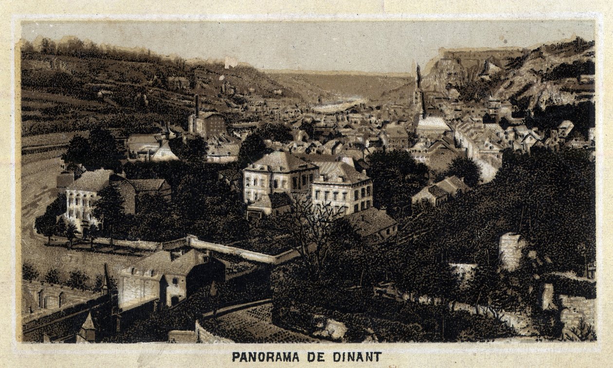 Kilátás Dinant városára, Vallónia, Belgium. század végi kromolitográfiája. alkotó: Unknown artist