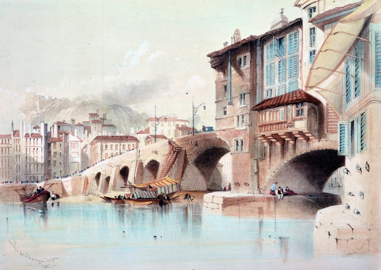 Kilátás Lyon városára és a Pont de Charge-ra. Akvarell 1837-ből. Paris, B.N. alkotó: Unknown artist