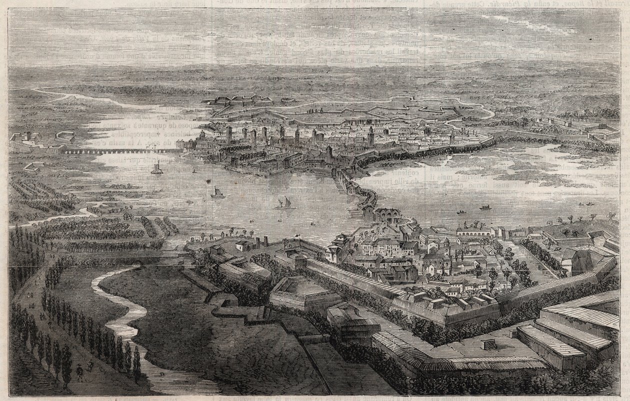 Mantova városának kilátása (Mantova, Mantua) a XIX alkotó: Unknown artist