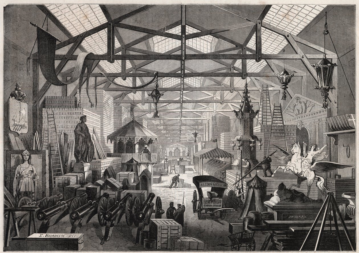 Eugene Delessert, nyilvános partikat szervező cég építőipari műhelyeinek kilátása, a Dauphine a Paris sugárút - „Le Monde Illustré” gravírozása” alkotó: Unknown artist