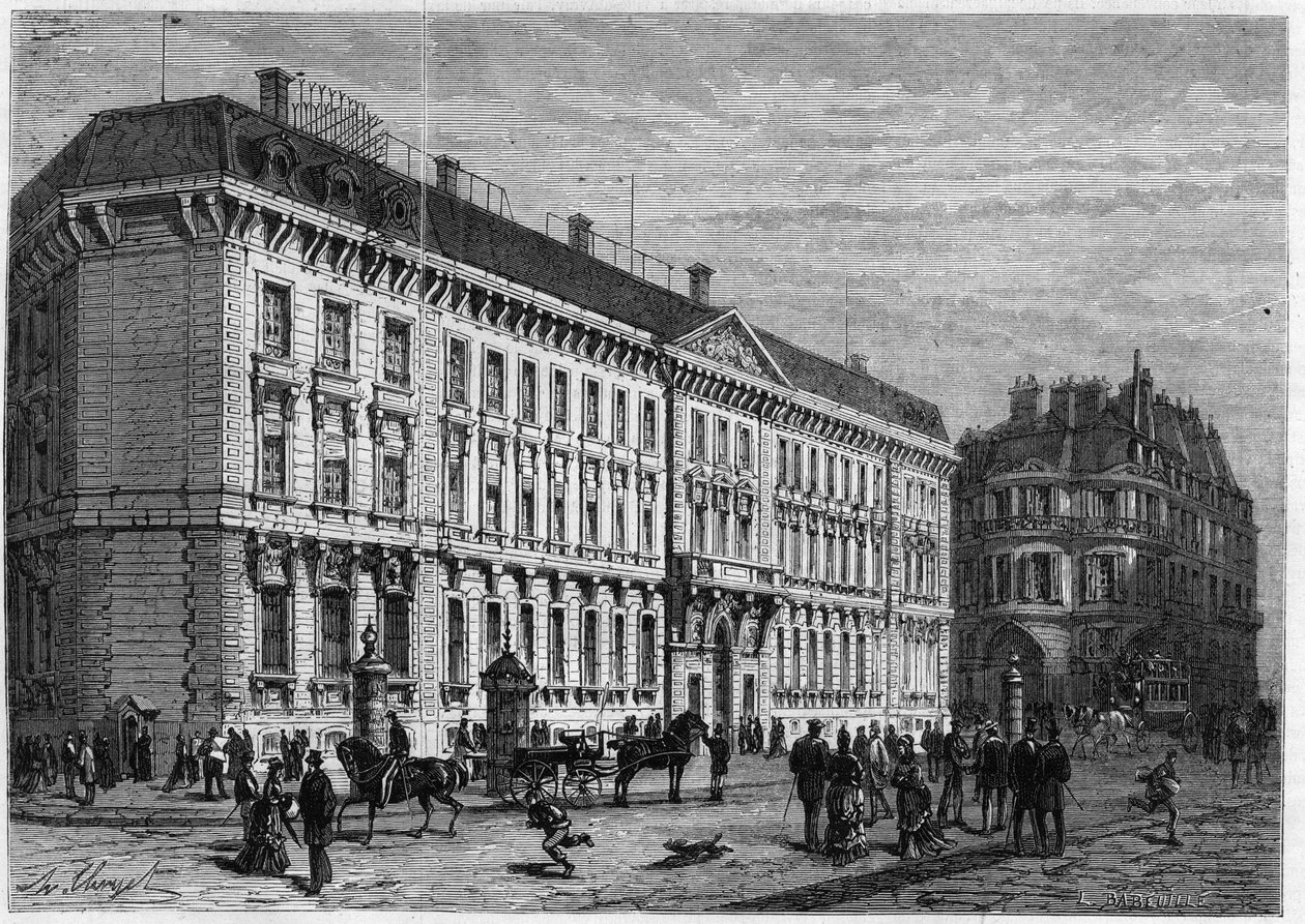 Kilátás a Banque de France homlokzatára, amelyet Gabriel Cretin (1812-1883) épített Párizsban, a rue Croix des petits champs alkotó: Unknown artist