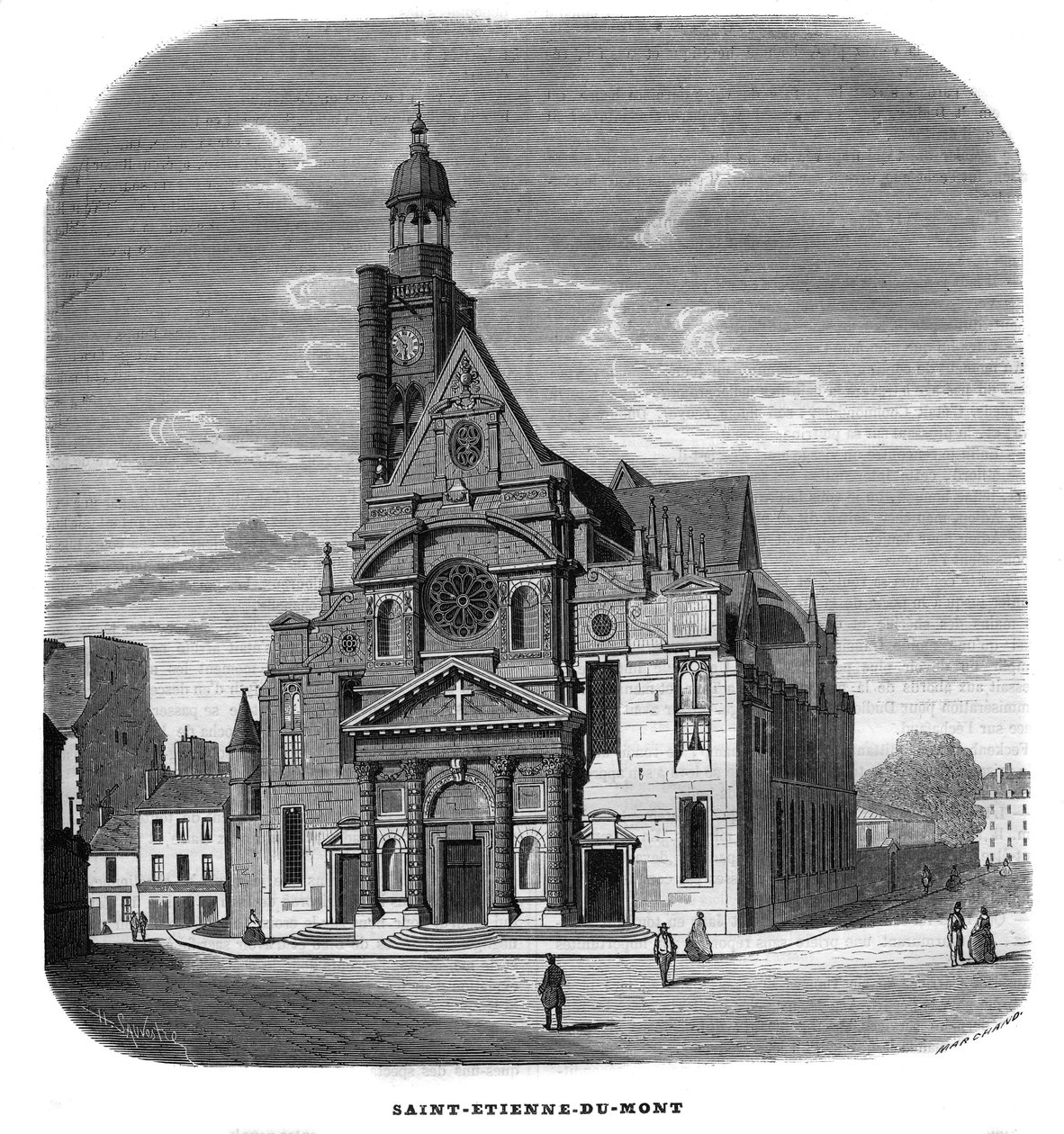 Kilátás a Saint-Etienne-du-Mont templom homlokzatára, a Place Sainte-Genevieve-re (Saint Etienne du Mont) Párizsban, az 5. kerületben 1858-ban. alkotó: Unknown artist