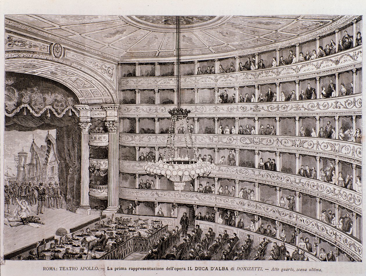 Az Alba hercege című opera első előadásának megtekintése a Teatro Apollo-ban, Rómában alkotó: Unknown artist