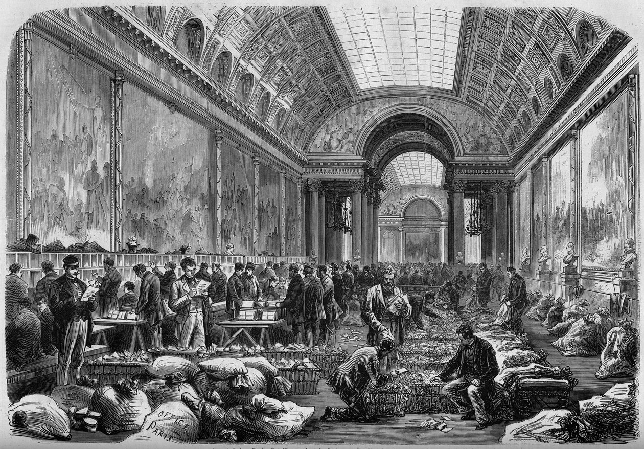 Kilátás a versailles-i kastély csatáinak galériájára, ahol a posta található alkotó: Unknown artist