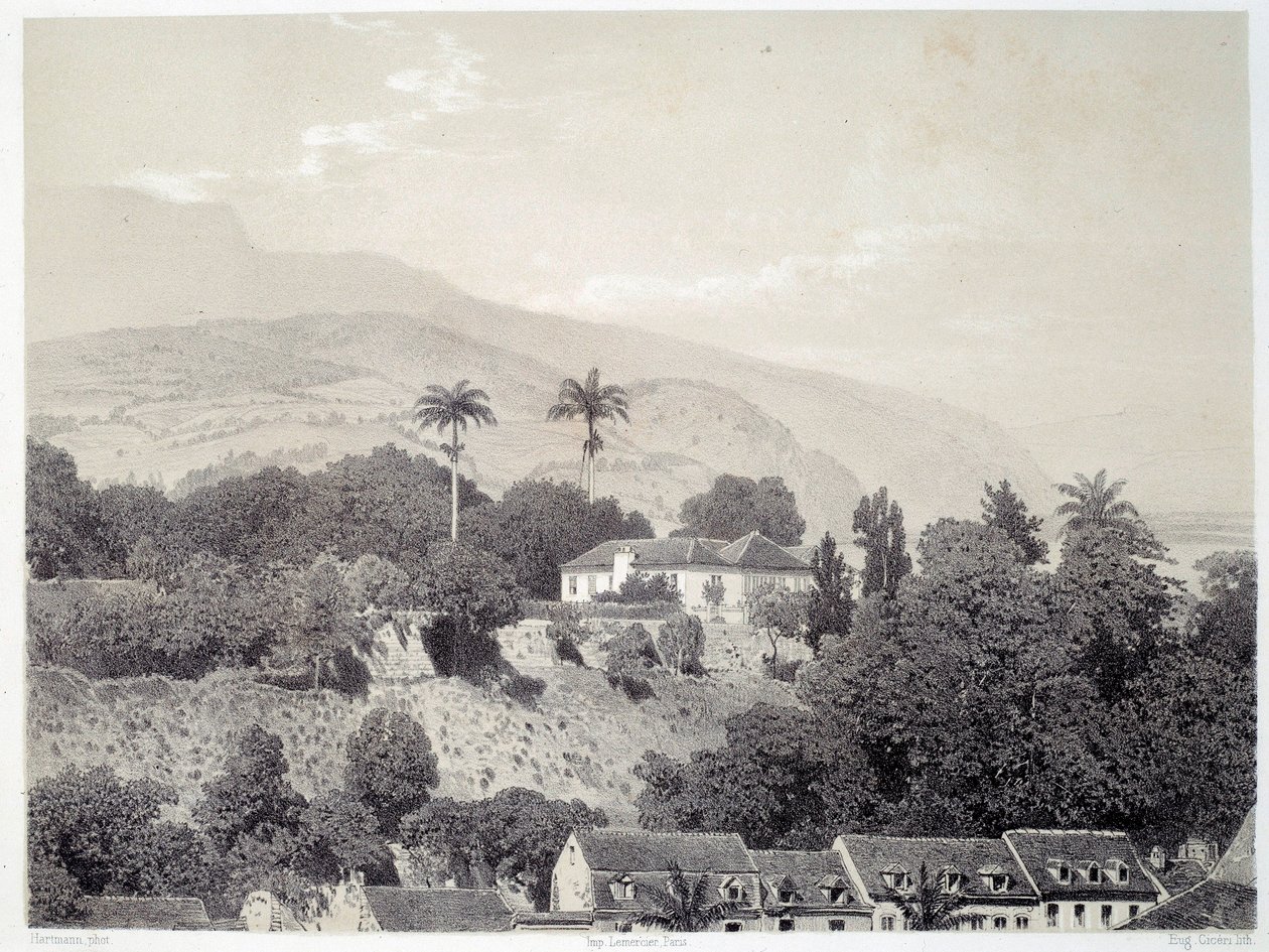 Kilátás a Boulevard de la Comedie-ről vett házakra Saint Pierre-ben, Martinique-on, az Antillákon. Nyomtatás fénykép után a 19. század végéről, Chartres musee des Beaux Arts alkotó: Unknown artist