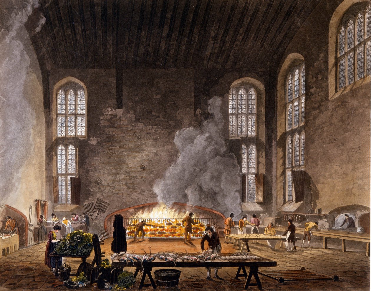 Kilátás az Oxfordi Egyetem Christ Church konyháira. 1850 alkotó: Unknown artist