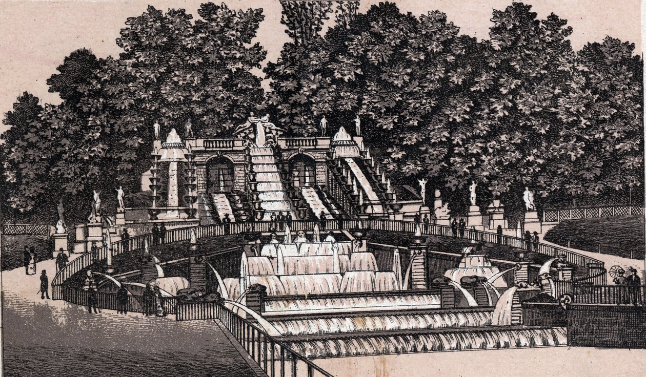 Kilátás a nagy vízesésre a Saint Cloud parkban (Saint-Cloud), Franciaország. in "" A világ 168 nézetet szemléltet"" Keltezés nélküli (XIX. század vége) alkotó: Unknown artist