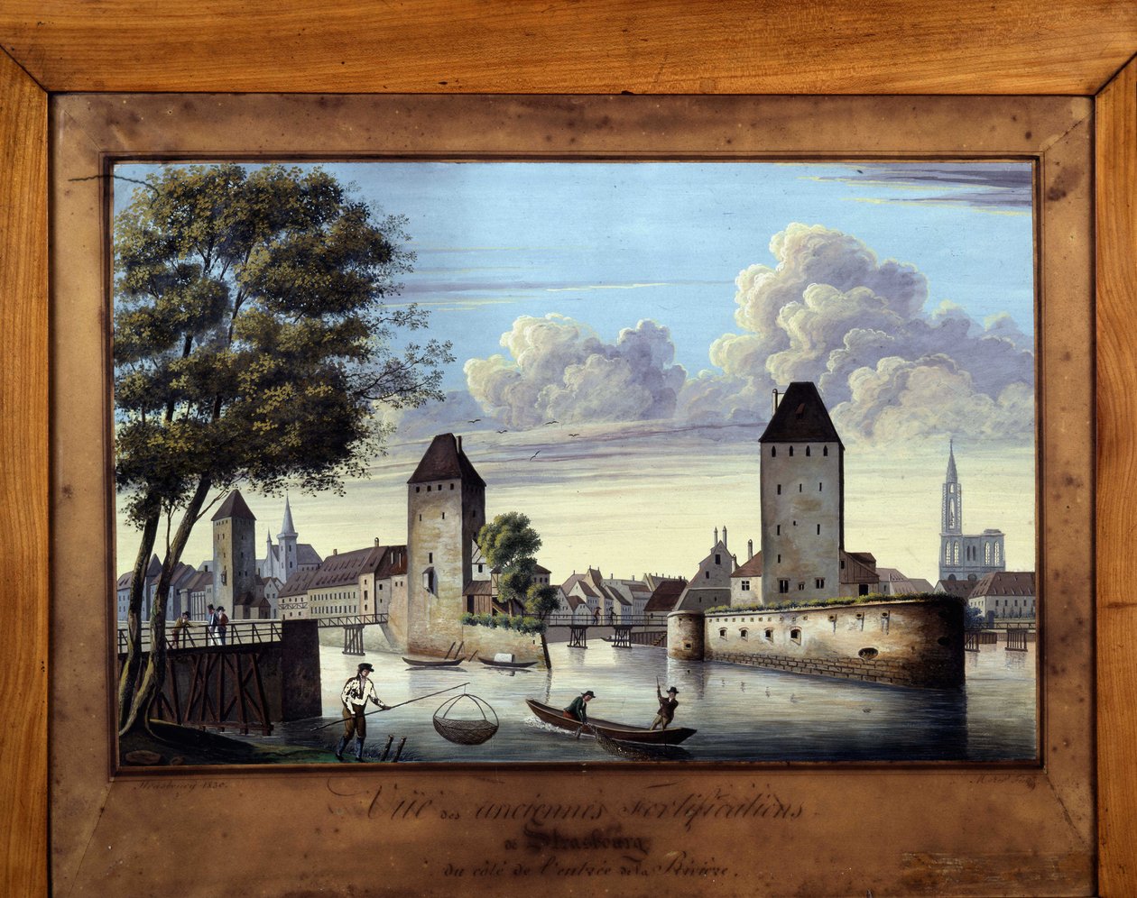 Kilátás a régi erődítményekre Strasbourgban a folyó bejáratának oldalán - üvegre festve alkotó: Unknown artist