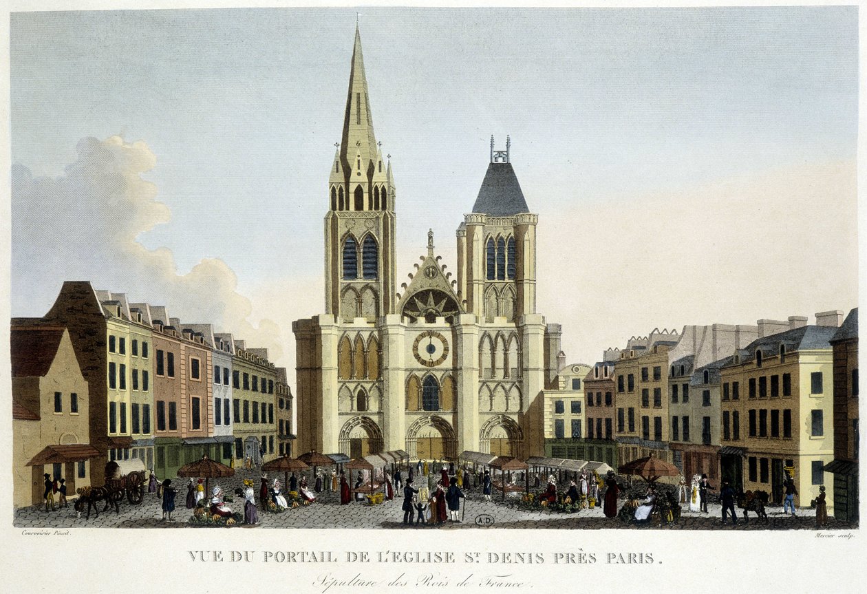 Kilátás a Párizs melletti Szent Denis-templom portáljára, a francia királyok temetésére és a téren lévő piacra - „Paris par Courvoisier”-ban” alkotó: Unknown artist