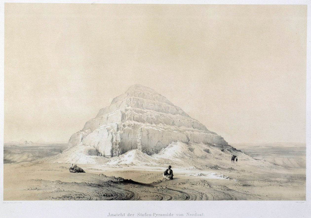 Kilátás a Saqqarah piramisra (Sakkarah). Egyiptom. Illusztráció a 19. századi Párizsról, a francia főiskoláról alkotó: Unknown artist