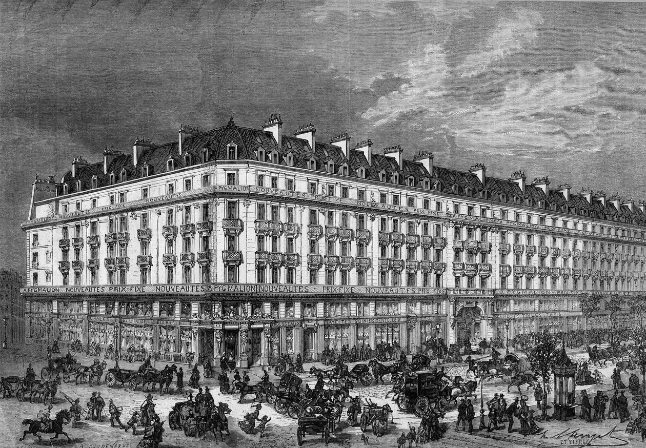 Kilátás a „Pygmalion”” rue de Rivoli üzleteire és a Sebastopol körútra Párizsban 1872-ben. alkotó: Unknown artist