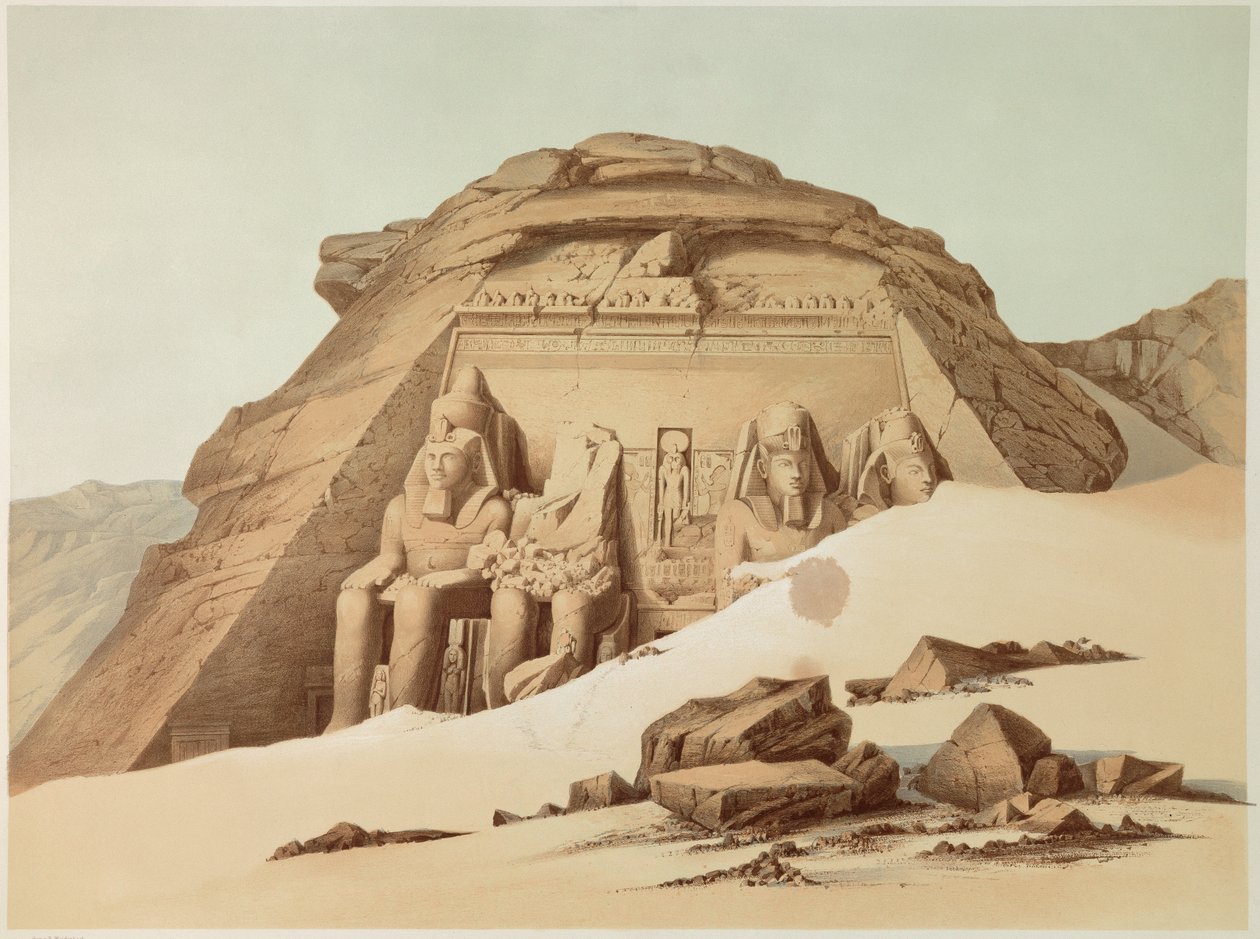 Kilátás az Abu Simbel templomra. Egyiptom. századi illusztráció. Párizs, Francia Főiskola alkotó: Unknown artist